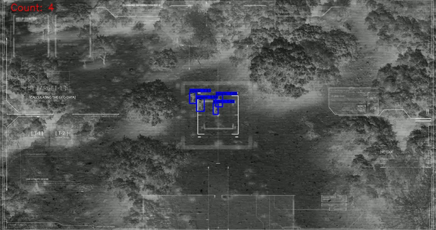Illustrative: detections marked on the operator's view of wooded terrain