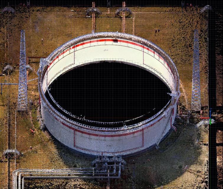 Point cloud of a tank inside its protective structure